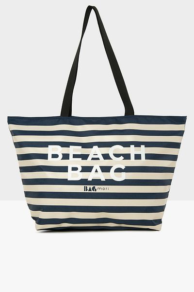 Bagmori Navy Blue Women's Striped Beach Bag Printed Beach Bag M000008438