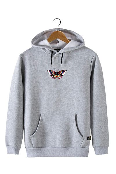 Modern Moda Unisex Hooded Front Butterfly Printed Slim Fit Kangaroo Pocket Sweatshirt