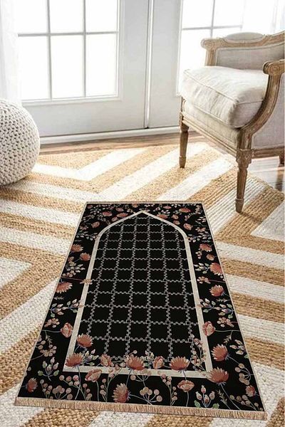 Pilloveland سجادة صلاة بقاعدة من جلد الغزال مقاس 70 × 120 سم - زهور