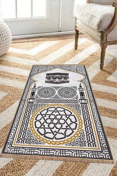 Pilloveland سجادة صلاة بقاعدة من جلد الغزال مقاس 70 × 120 سم - عربية
