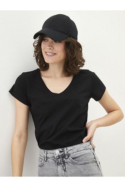 LC Waikiki Tricou din bumbac cu mânecă scurtă, cu decolteu în V LCW Vision, pentru femei
