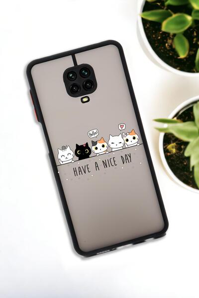 mooodcase Xiaomi Redmi Note 9 Pro Uyumlu Şirin Kedicikler Desenli Buzlu Şeffaf Lüx Telefon Kılıfı