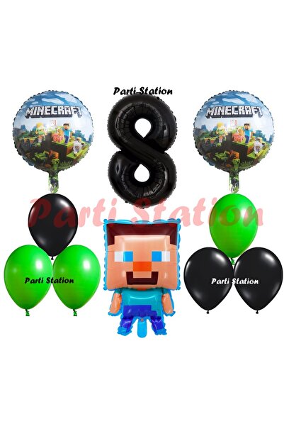 Parti Station Minecraft Konsept Doğum Günü 8 Yaş Balon Set Minecraft Parti Te...