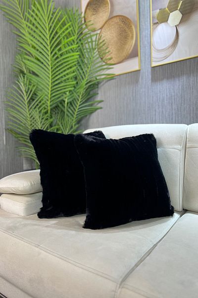 Paris Life Plush Rabbit Throw Pillow Cover Imported Premium Fabric - Black (square)