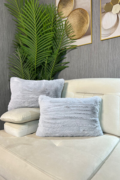 Paris Life Peluş Rabbit Kırlent Kılıfı Ithal Premium Kumaş - Açık Gri (dikdör...