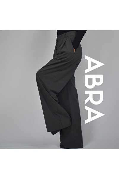 iplik natural boheme Pantaloni de damă antracit cu picior largi din stofă pli...