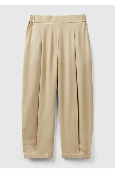 United Colors of Benetton Women's Beige 100% Liyosel Loose Cut Elastic Waist Trousers