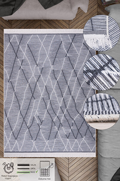 Caretta Home Yeni Tasarım Çift Taraflı Yıkanabilir Pamuk Saçaklı Dokuma Dekor...