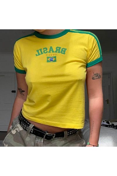 Köstebek Green Stripe Crop T-Shirt - Y2K Retro Brasil Design