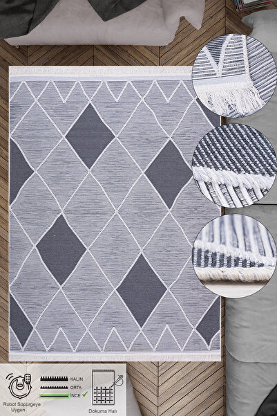 Caretta Home Yeni Tasarım Çift Taraflı Yıkanabilir Pamuk Saçaklı Dokuma Dekor...