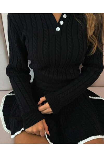 İKRAFASHİON The Women's Polo Collar Stylish Sweater Skirt is a Double Knitwear Set Lycra.