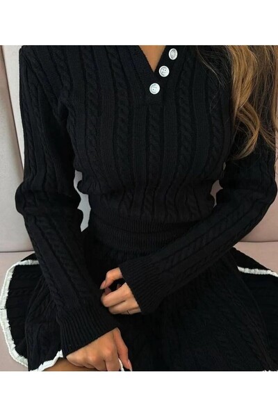 İKRAFASHİON The Women's Polo Collar Stylish Sweater Skirt is a Double Knitwear Set Lycra.