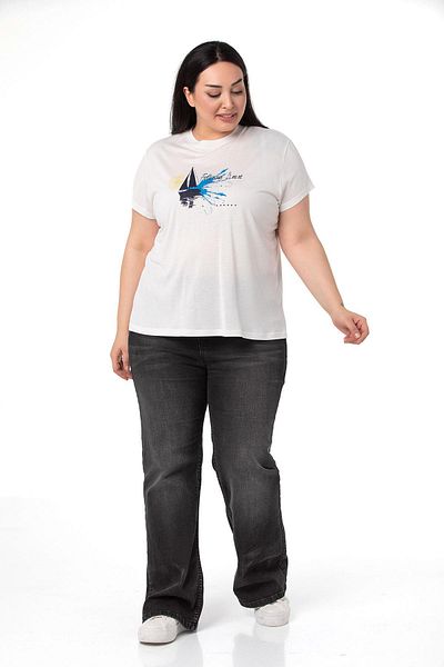 DISENTIS MODEST Tricou alb cu gât crew cu imprimeu Sailing de mărime mare