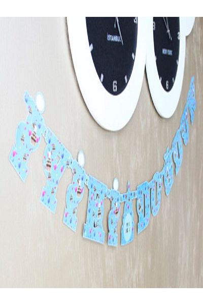 Kazanabil Stylish Cake and Balloon Printed Happy Birthday Playing Lettering for Birthday - Ornament Blue