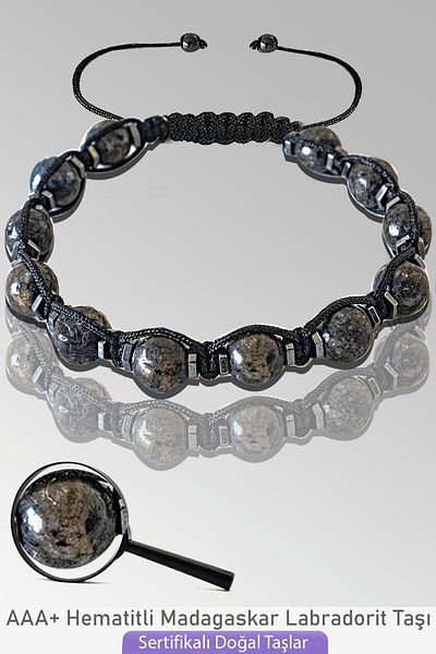 Tesbih Atölyesi Certified Macrame Madagascar Labradorite Stone Bracelet - Adjustable