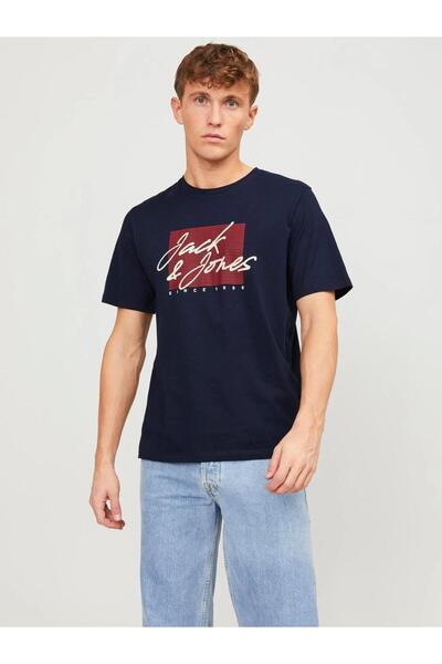Jack & Jones JACK&JONES 12247779 ON CIZGI UZERI YAZILI 0 YAKA KISA KOL TSH