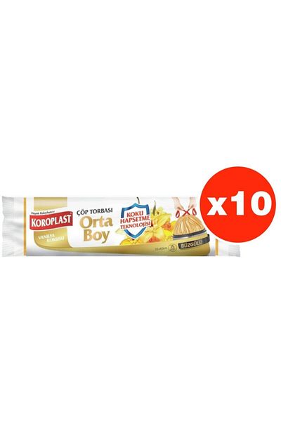 Koroplast Smell Confinement Vanilla Drawstring Medium Size 15 Pieces Garbage Bags X 10 Pack (55x60 Cm)