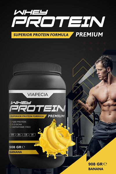 Viapecia Whey Protein Banana Flavored High Protein 908 Gr Premium