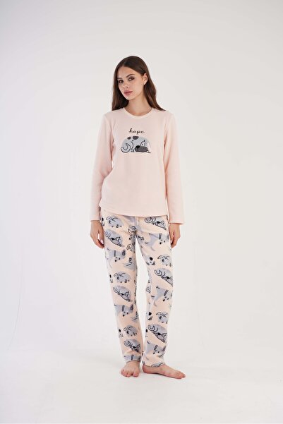 VİENETTA Vienetta AW24 3040470303 - Kadın Uzun Kol Polar Pijama / Pembe