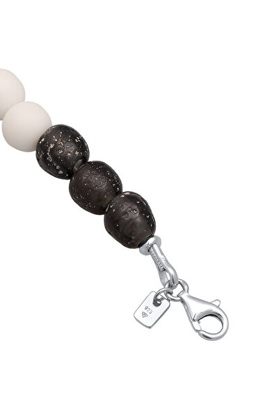 KUZZOI Halskette Recycelte Glas Schwarz Weis Perlen Boncuk 925 Gümüş