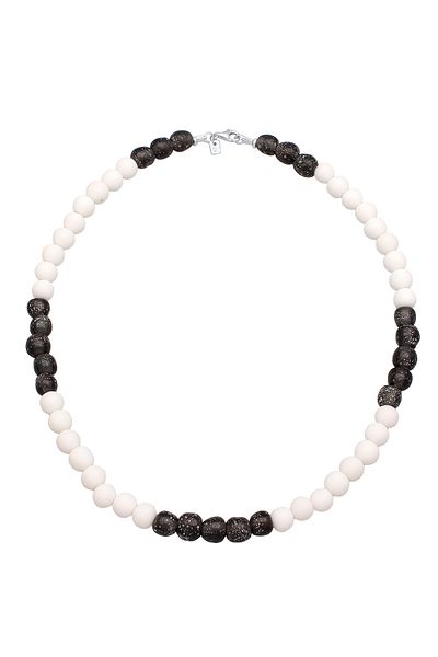 KUZZOI Halskette Recyceltes Glas Schwarz Weiß Perlen Beads 925 Silber