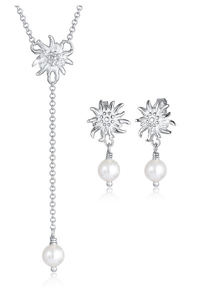 ELLI Schmuckset 2er Set Edelweiß Perle Tracht 925 Silber