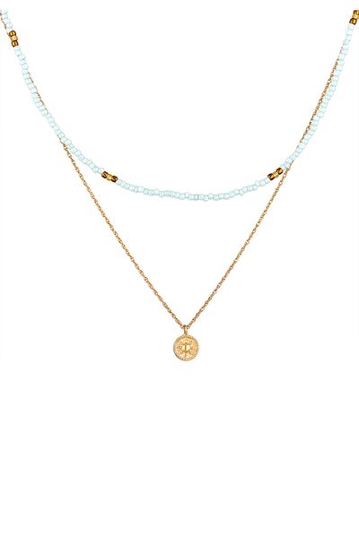 ELLI Halskette Halskette Choker Layer Beads Pastell Sonne 925 Silber Vergoldet