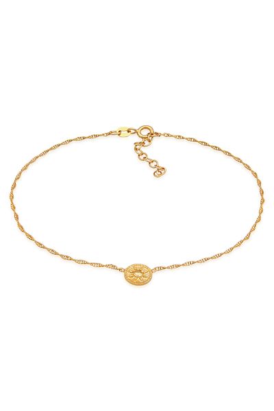 ELLI Fußschmuck Sonne Coin Kordelkette 925 Silber