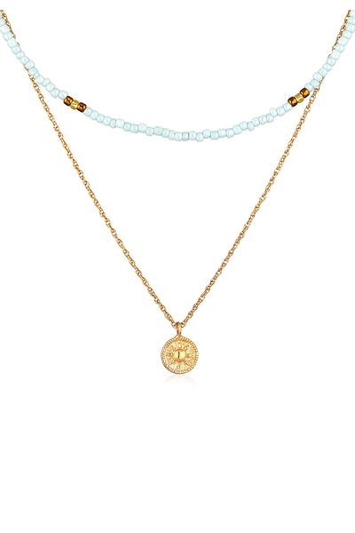 ELLI Halskette Halskette Choker Layer Beads Pastell Sonne 925 Silber Vergoldet