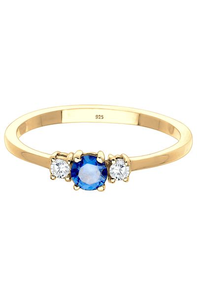 ELLI Ring Damen Verlobung Klassisch mit synthetischem Saphir und Zirkonia Kristallen in 925 Sterling Silber