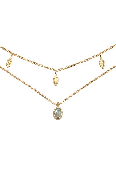 ELLI Halskette Layer Feder Labradorit Boho 925 Silber vergoldet