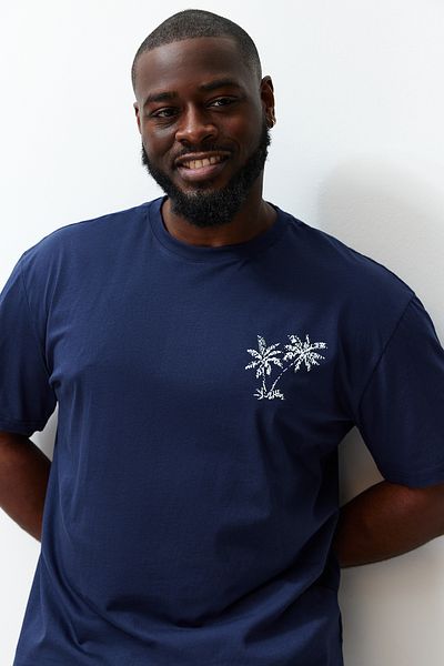 Trendyol Collection Navy Blue Oversize Printed Cotton T-Shirt - Tmnss23Ts00133