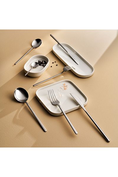 Karaca Focus Elegance 84 teilig 12 Personen Besteck mit Box, Speisegabeln, Speiselöffel