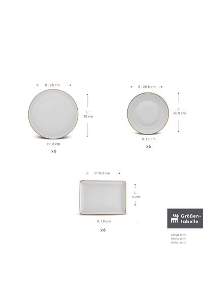 Karaca Santo Gold Tafelservice für 6 Personen 18-teiliges Geschirrset mit Tellern und Schalen Set