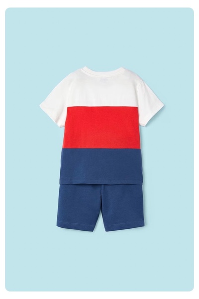 MAYORAL boy's embossed printed better cotton combed shorts set