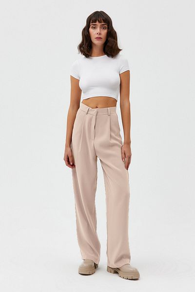 Açelya Okcu Palazzo-Gewebte Hose mit hohem Bund und Beinabschluss