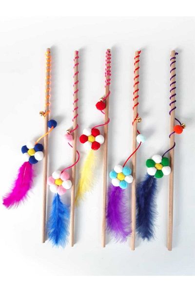 Be Cat Pompom Daisy Figured Bell Cat Fishing Rod - Pack of 5