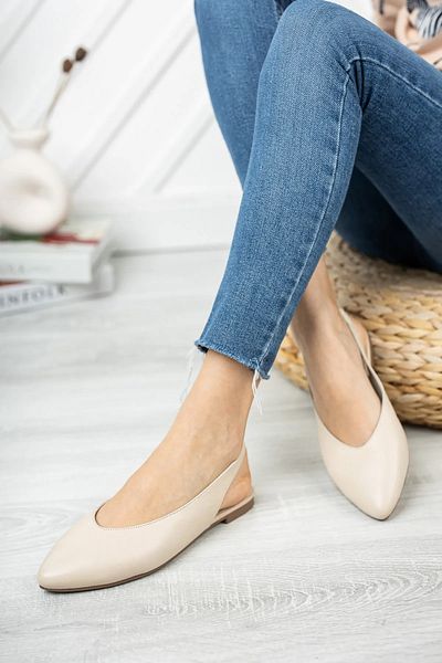 Deripabuc Genuine Leather Beige Women's Leather Ballerinas Dp58-4034
