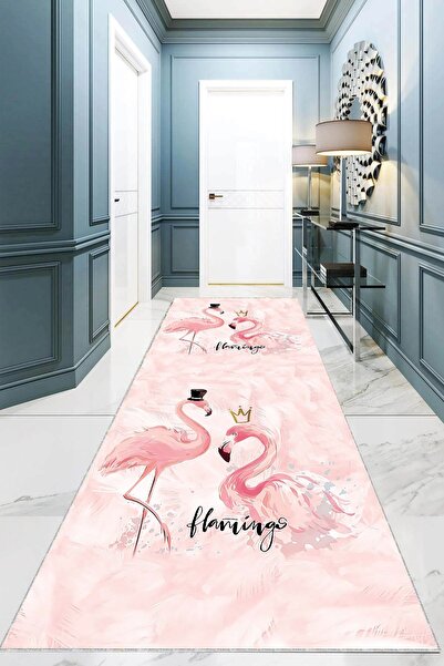 Pelangi Pembe Flamingo Dijital Baskı Yıkanabilir Kaymaz Taban Modern Salon Ha...