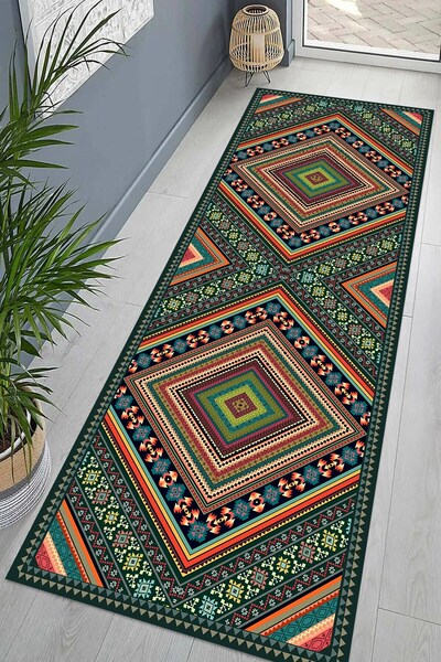 on the clouds Kilim Desenli Dijital Baskı Yıkanabilir Kaymaz Taban Etnik Salo...