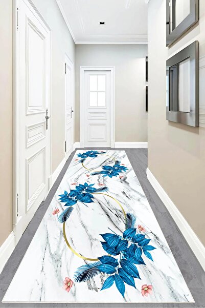 Pelangi Mermer Desenli Yaprak Desenli Dijital Baskı Yıkanabilir Kaymaz Taban Salon Halı ve Yolluk