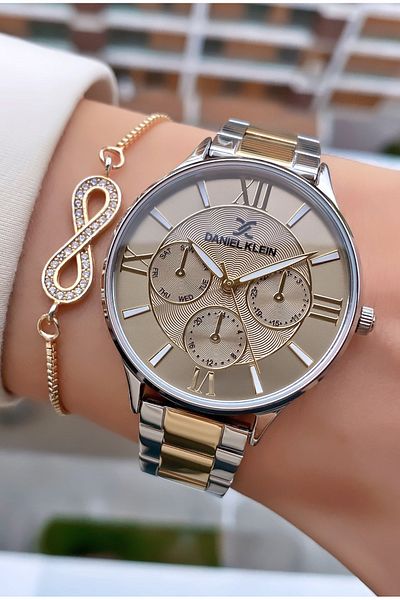 Daniel Klein Brand Yellow Silver Color Women's Wristwatch - Bracelet