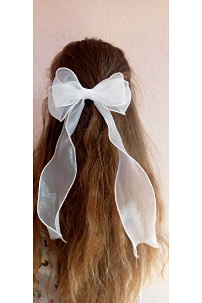 Sare Çocuk Giyim White Organized Tulle Handmade Clip Bow School Buckle