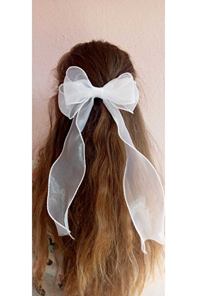 Sare Çocuk Giyim White Organized Tulle Handmade Clip Bow School Buckle