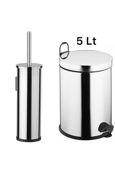 MCK Plus 5 Liter Rust Chrome 2-Piece Bathroom Set Pedal Trash Can Wc Toilet Bowl Toilet Brush Set Bathroom
