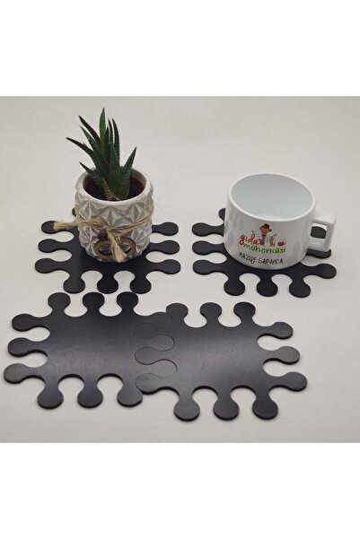 WoodenZoo Wooden Puzzle Decorative Coasters Set of 4 Black