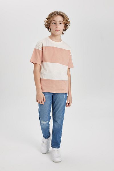 DeFacto Boys Striped Oversize T-Shirt - Crew Neck, Short Sleeve B8891A824Sm