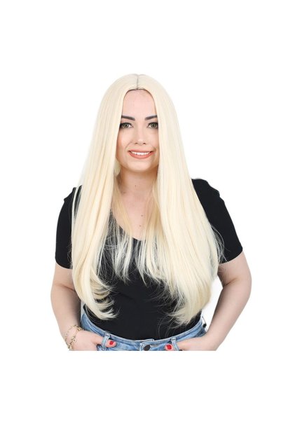 Mina Peruk Fiber Sentetik Uzun Düz Peruk - Platin