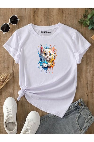 BENROMA 1 tricou este un cadou pentru achiziții de 6 și peste în coș - Tricou pentru copii cu imprimeu de pisică drăguță