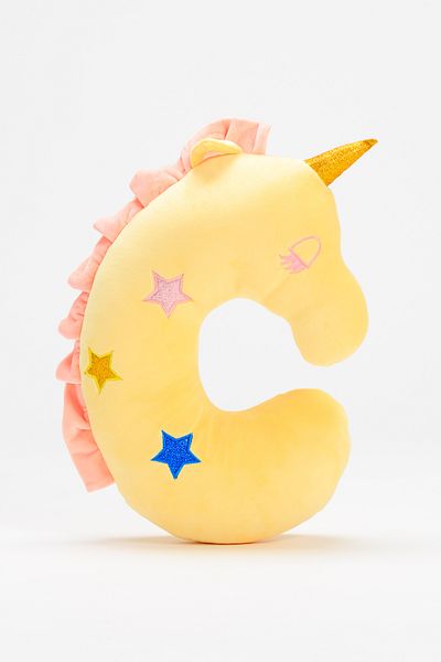 Ecrou YEllow Unicorn EmbroidErEd GlittEr Fun NEck Back Pillow - 31x27x9 cm